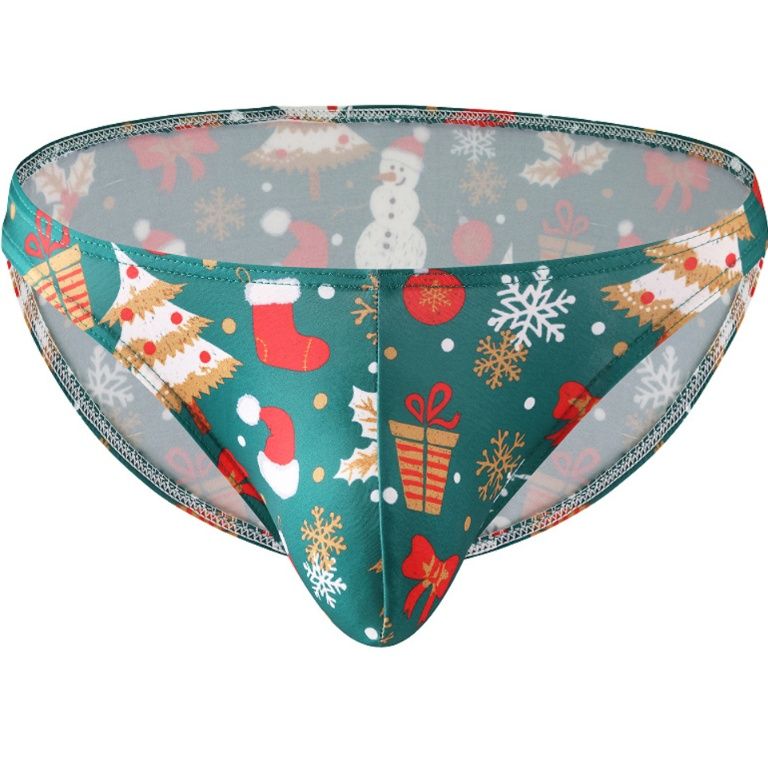 メンズ下着雪だるま等冬柄プリント超薄型ローライズビキニ