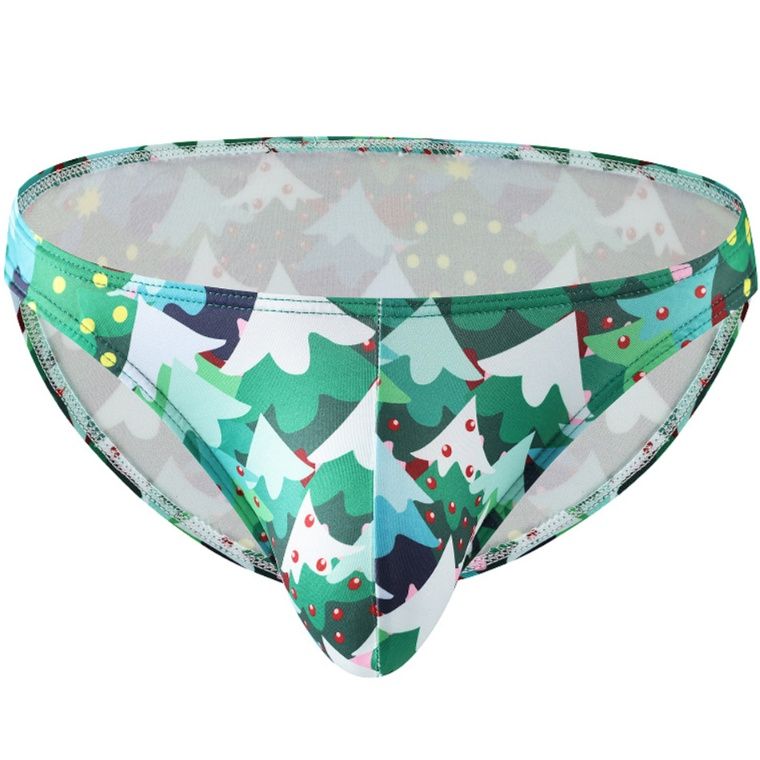 メンズ下着雪だるま等冬柄プリント超薄型ローライズビキニ