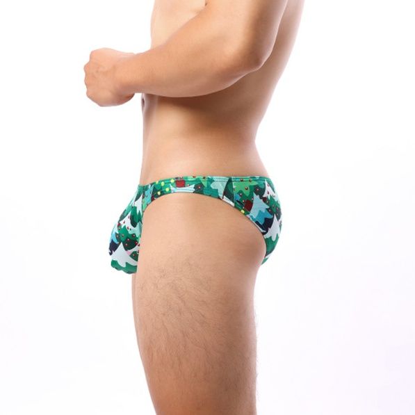 メンズ下着雪だるま等冬柄プリント超薄型ローライズビキニ