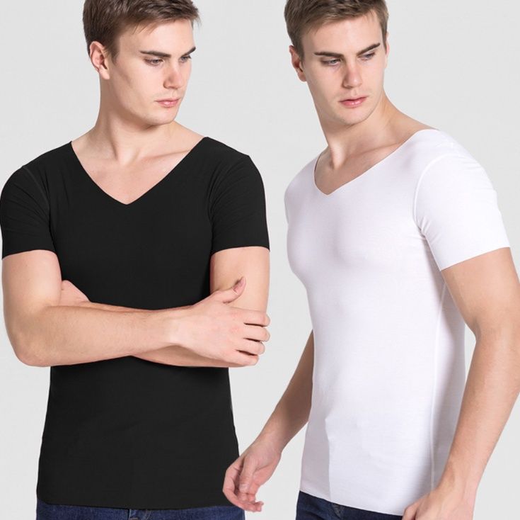 メンズ下着深めブイネック半袖インナーシャツ