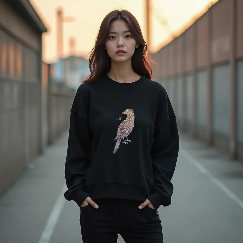 【ユニセックストレーナー】優美な鳥刺繍トレーナー