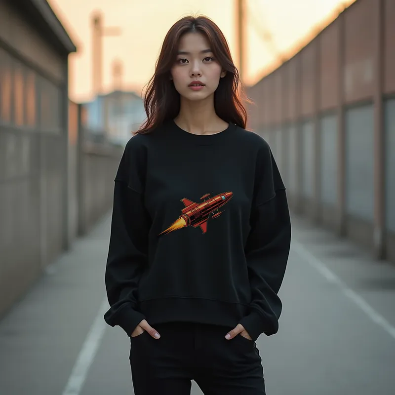 【ユニセックストレーナー】ロケット刺繍スタイリッシュトレーナー