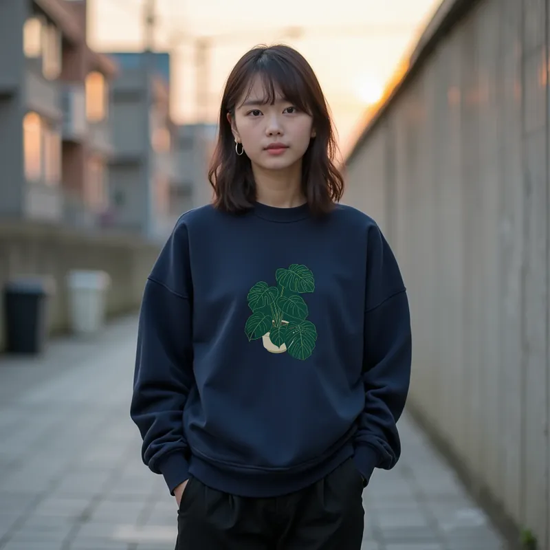 【ユニセックストレーナー】モンステラ刺繍トレーナー
