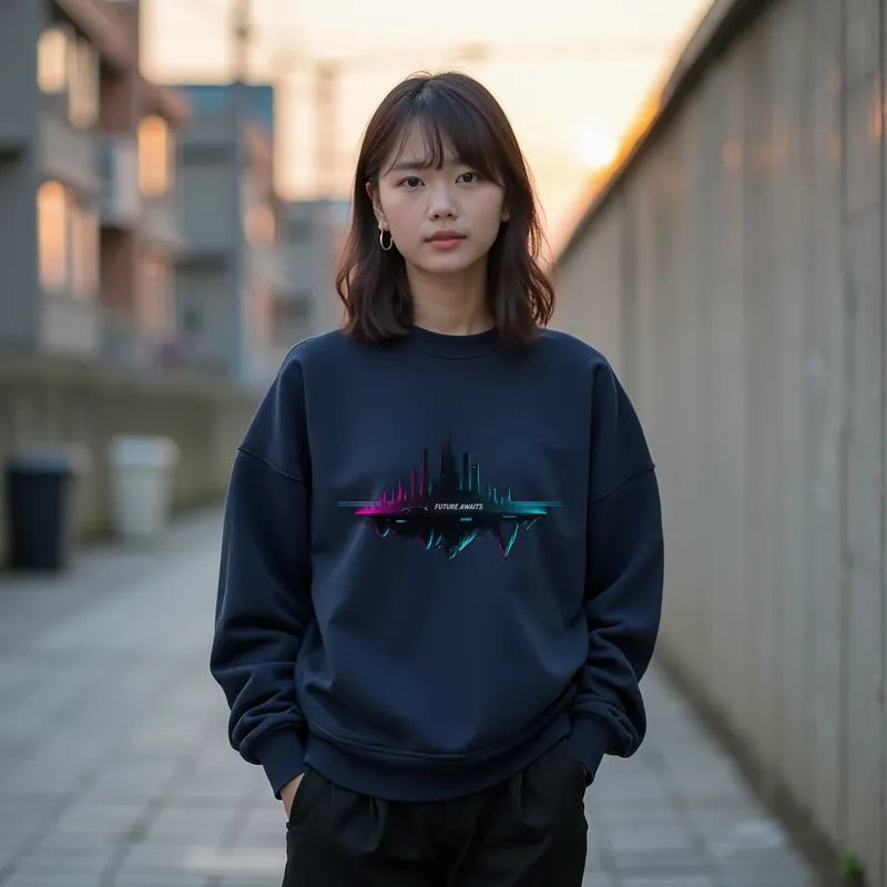 【ユニセックストレーナー】未来波形グラフィックトレーナー