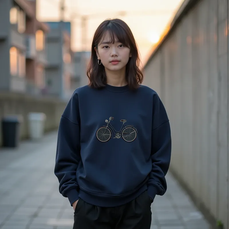 【ユニセックストレーナー】レトロ自転車 刺繍トレーナー