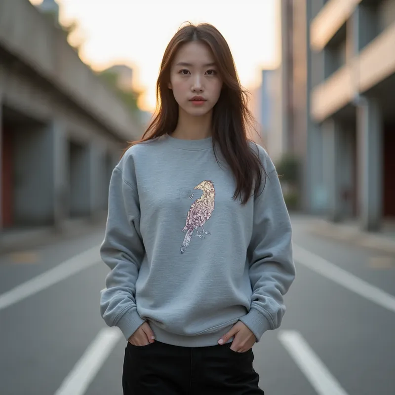 【ユニセックストレーナー】優美な鳥刺繍トレーナー