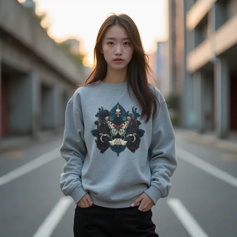 【ユニセックストレーナー】蝶々刺繍入りクラシカルトレーナー