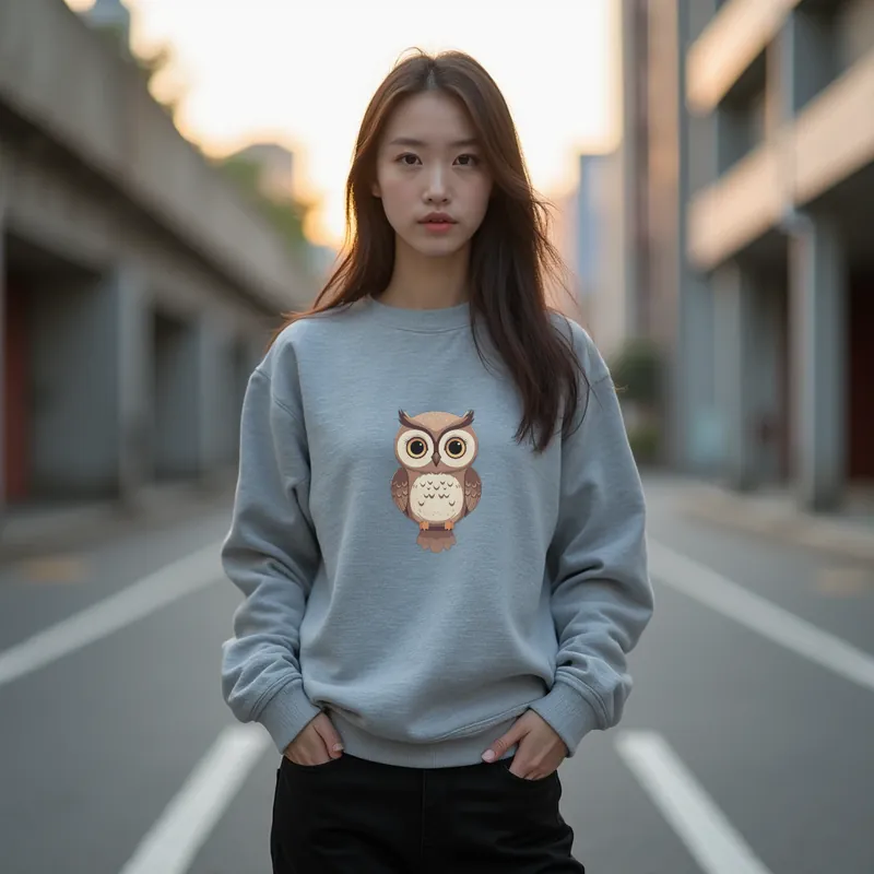 【ユニセックストレーナー】ふくろう刺繍のゆったりトレーナー