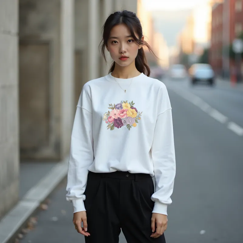 【ユニセックストレーナー】花束刺繍トレーナー