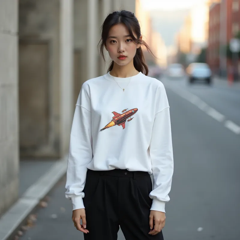 【ユニセックストレーナー】ロケット刺繍スタイリッシュトレーナー