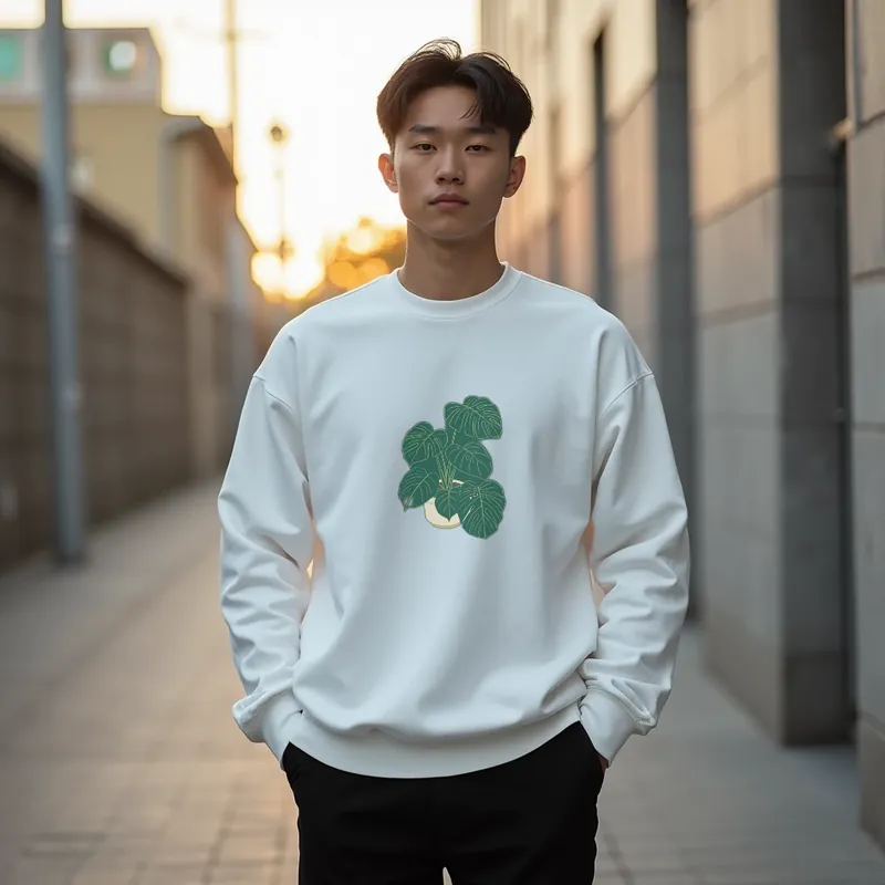 【ユニセックストレーナー】モンステラ刺繍トレーナー
