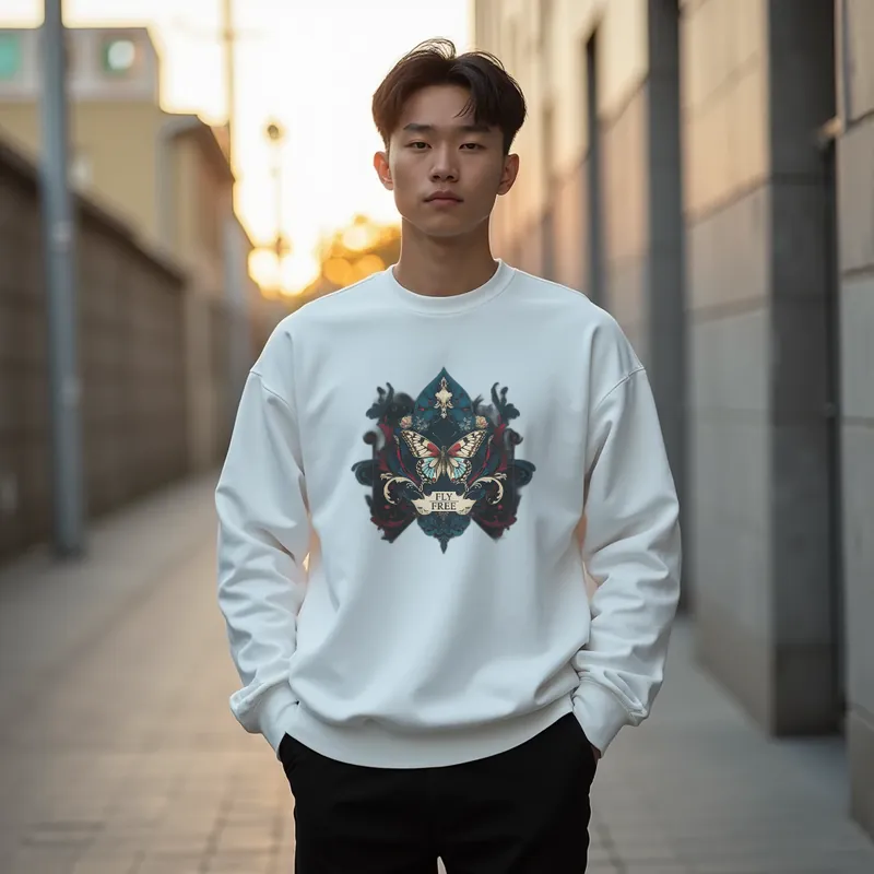 【ユニセックストレーナー】蝶々刺繍入りクラシカルトレーナー