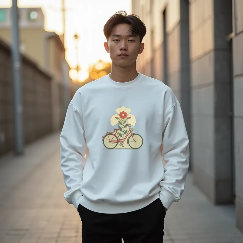【ユニセックストレーナー】花と自転車のアートトレーナー