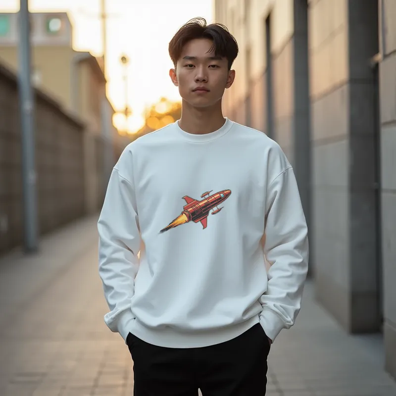 【ユニセックストレーナー】ロケット刺繍スタイリッシュトレーナー