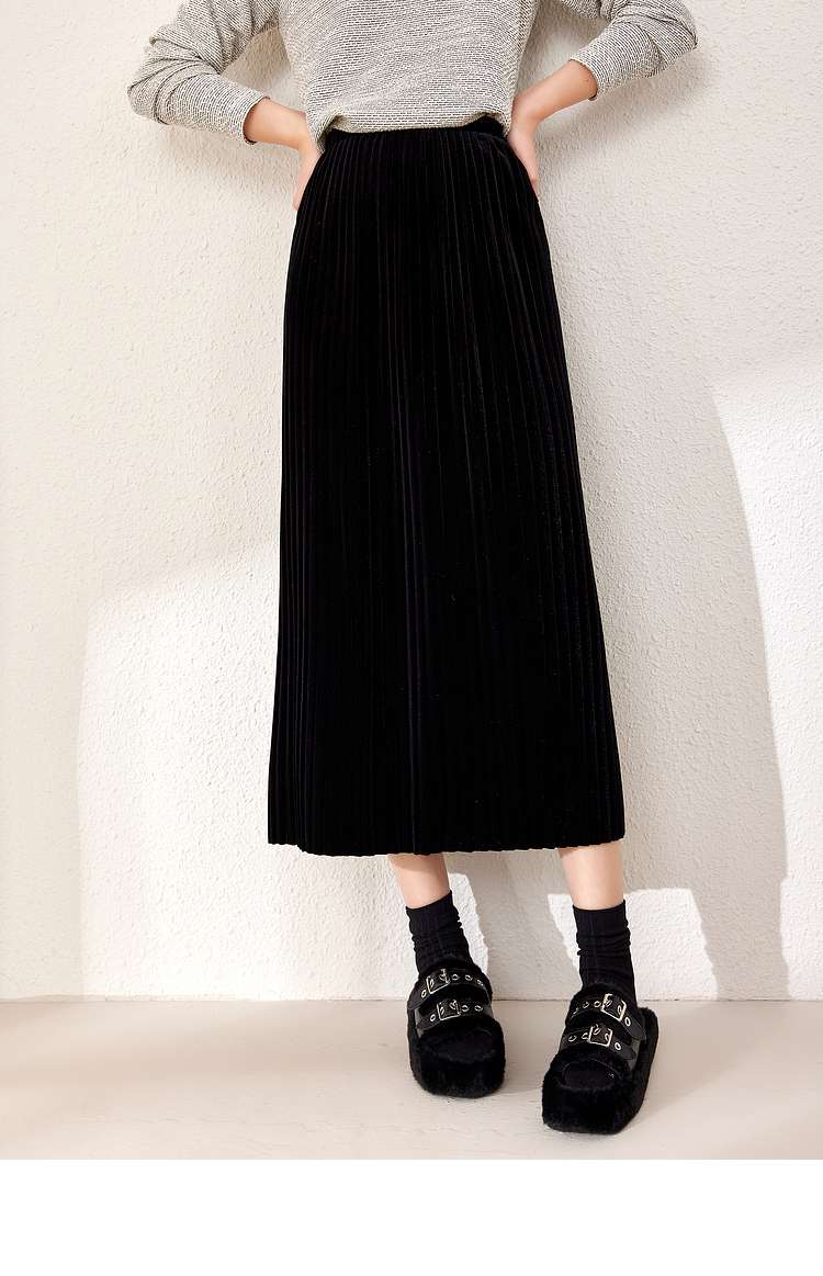 プリーツスカート ベロア風プリーツロングスカート