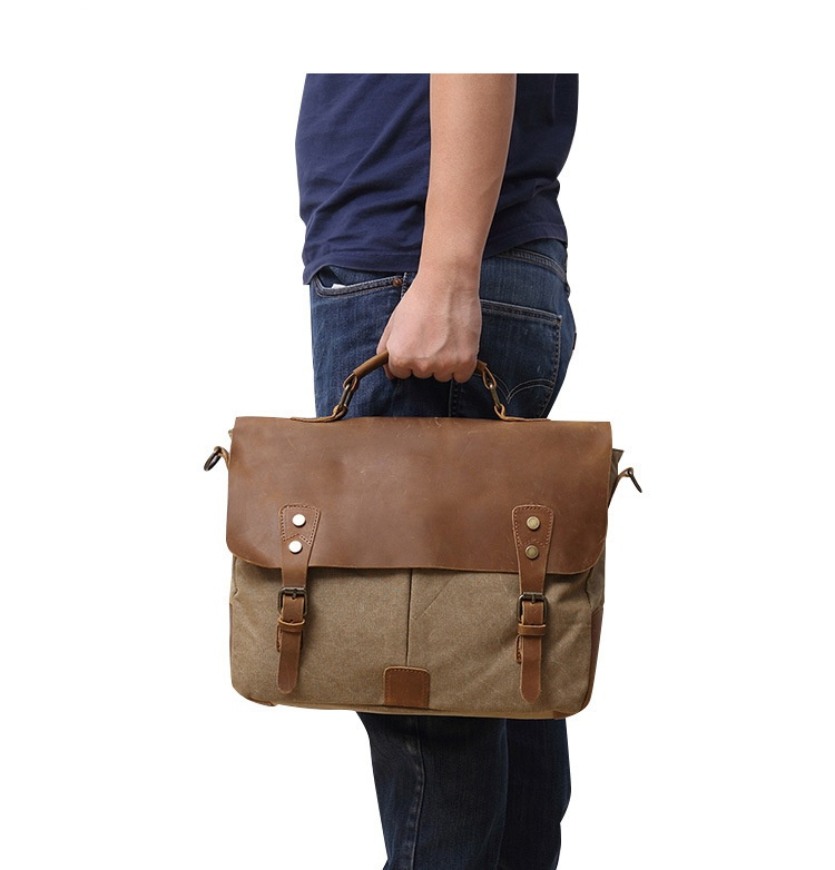 ビジネスバッグ 帆布レザーブリーフケース 通勤用手提げ鞄 男女兼用