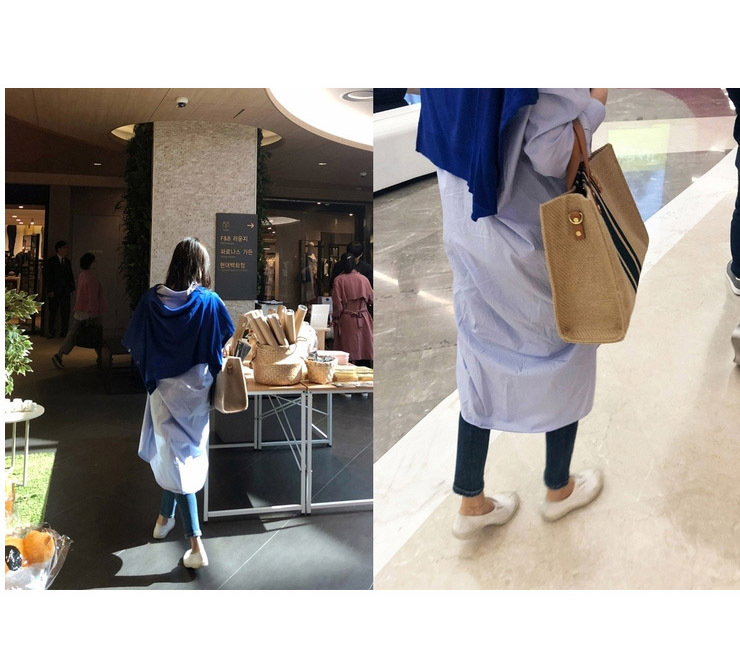 ブリーフケース ナチュラル麻混ストライプトート