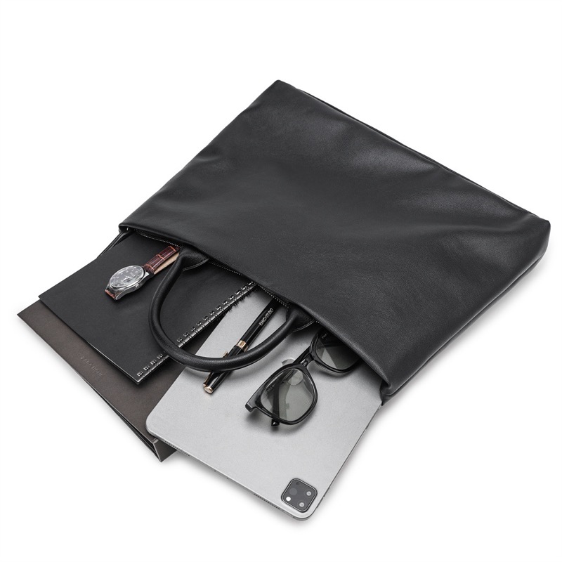 ビジネスバッグ 高級合成皮革ブリーフケース黒色男性用手提げ