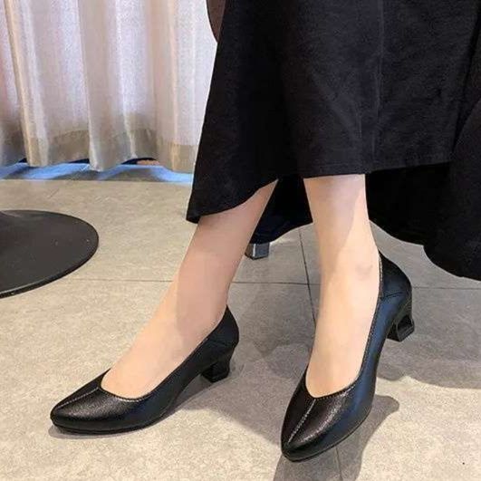 エレガント防水 黒ローヒール結婚式パンプス