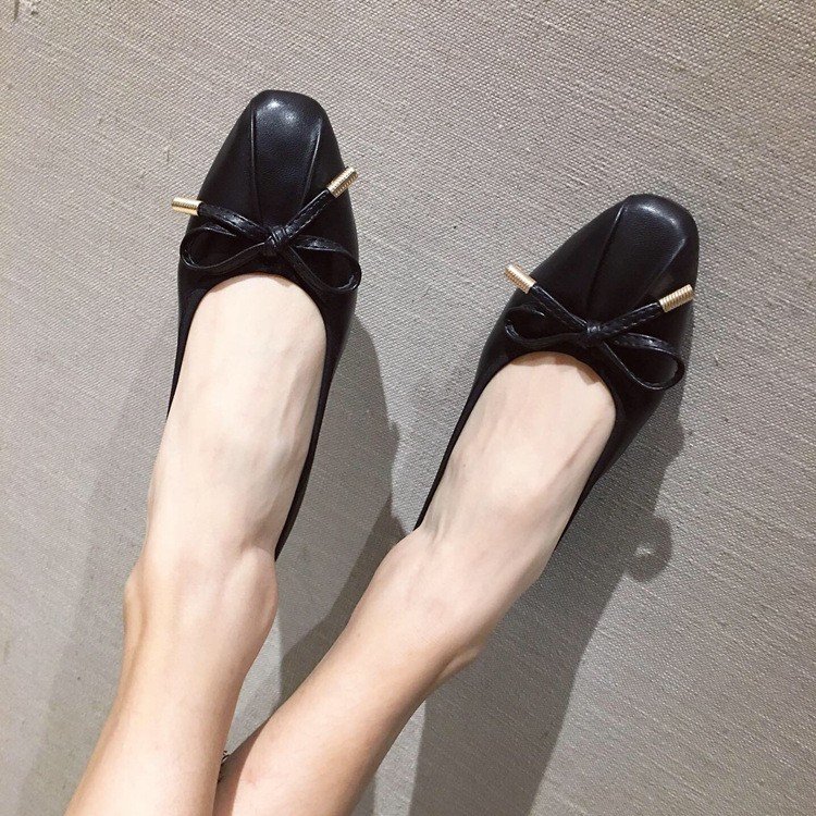 リボン付き ぺたんこパンプス 折りたたみ可能 春夏