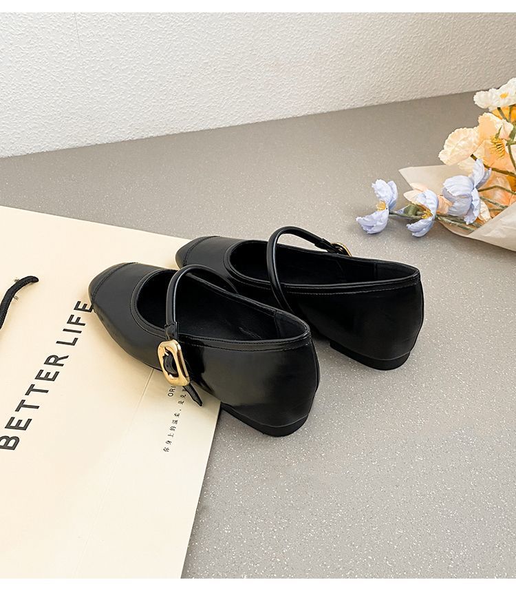 就活対応 黒革調パンプス ストラップ付き太ヒール 女性用