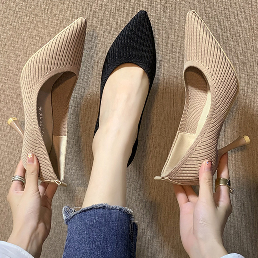 結婚式 パンプス 黒ニットパンプス 美脚ヒール