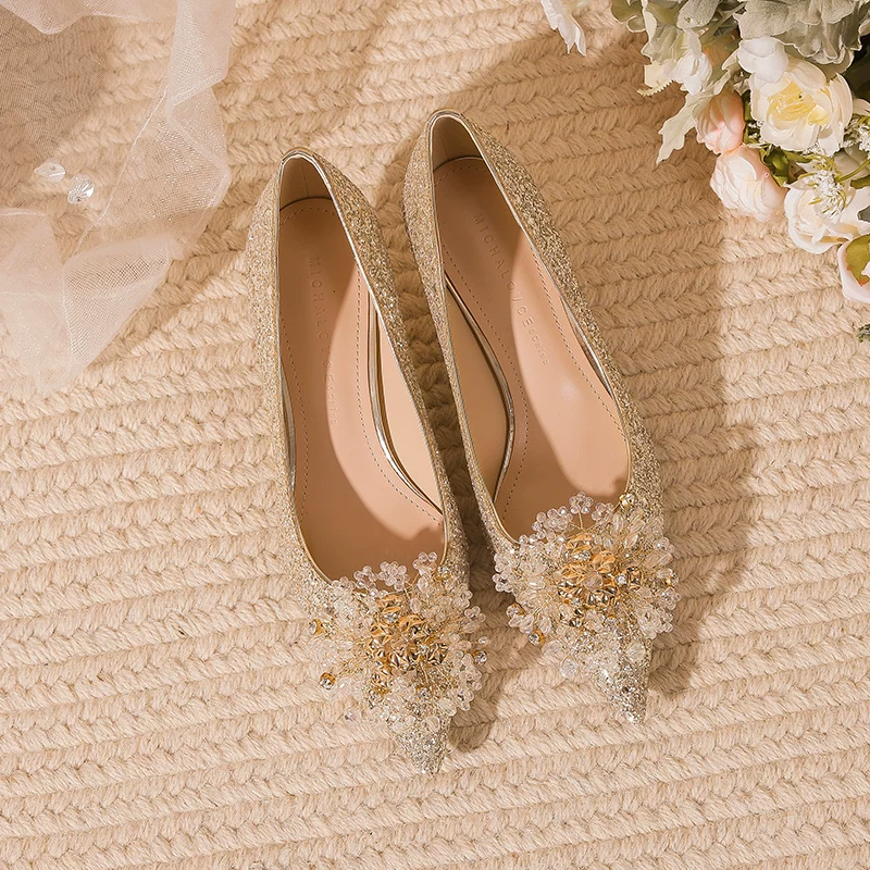 結婚式パンプス ゴールドラメ煌めき エレガントピンヒール