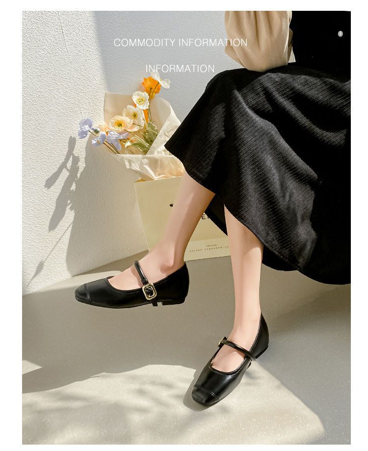 就活対応 黒革調パンプス ストラップ付き太ヒール 女性用