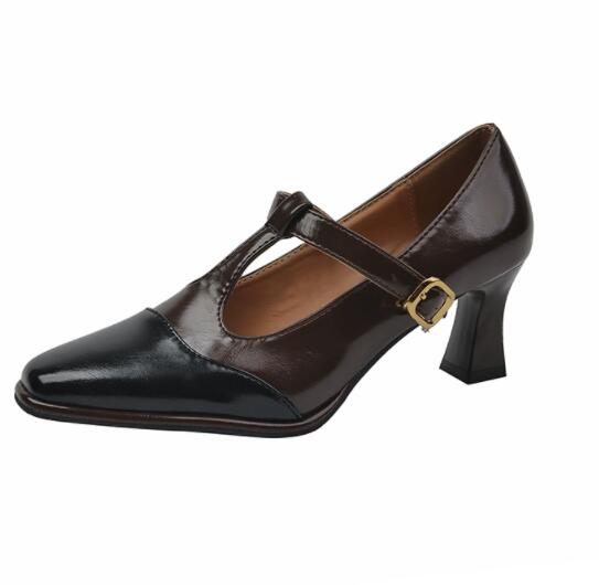 就活対応 尖り先革靴風メアリージェーン パンプス