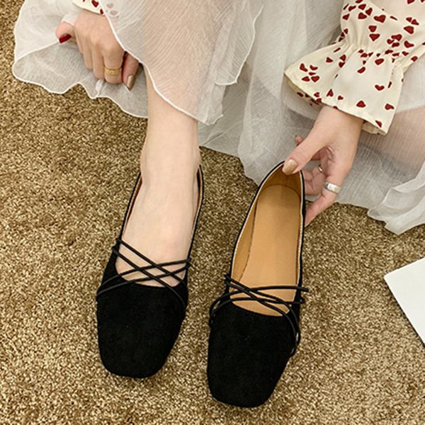 クロスストラップ ぺたんこパンプス 痛くない 黒 歩きやすい