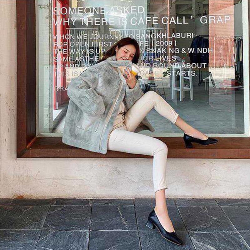 就活対応 黒パンプス 太ヒール 4.5センチ 歩きやすい 美脚効果