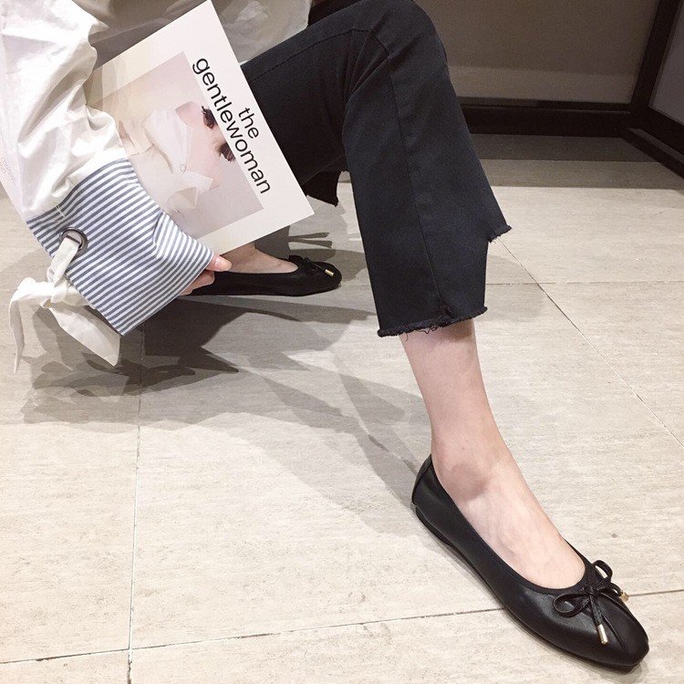 リボン付き ぺたんこパンプス 折りたたみ可能 春夏