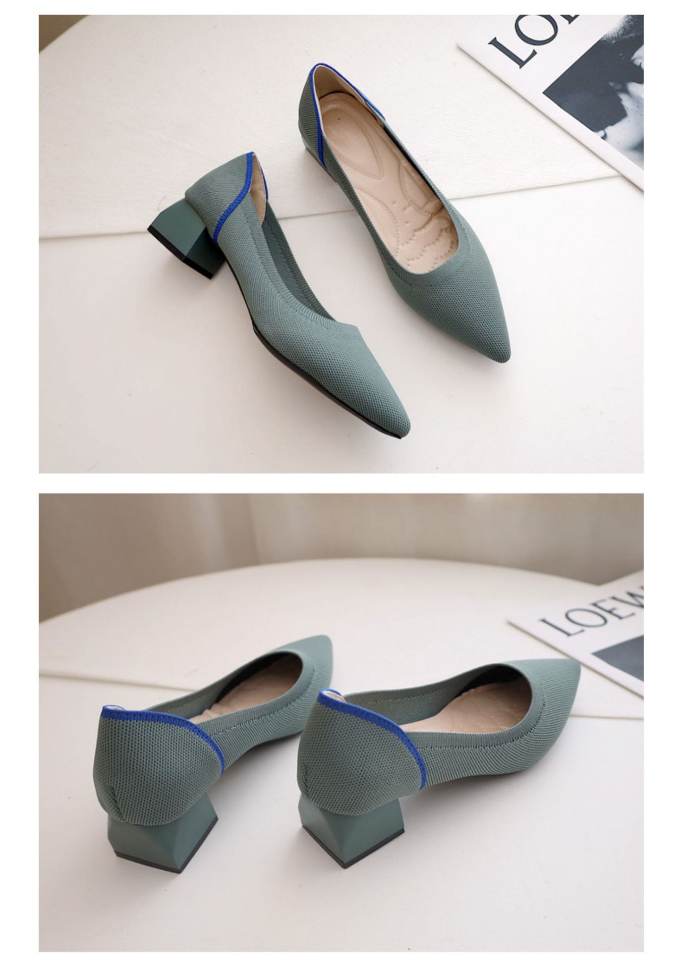 就活対応 太ヒール パンプス ポインテッドトゥ 安定感 美脚