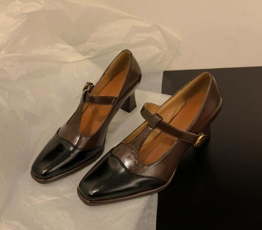 就活対応 尖り先革靴風メアリージェーン パンプス