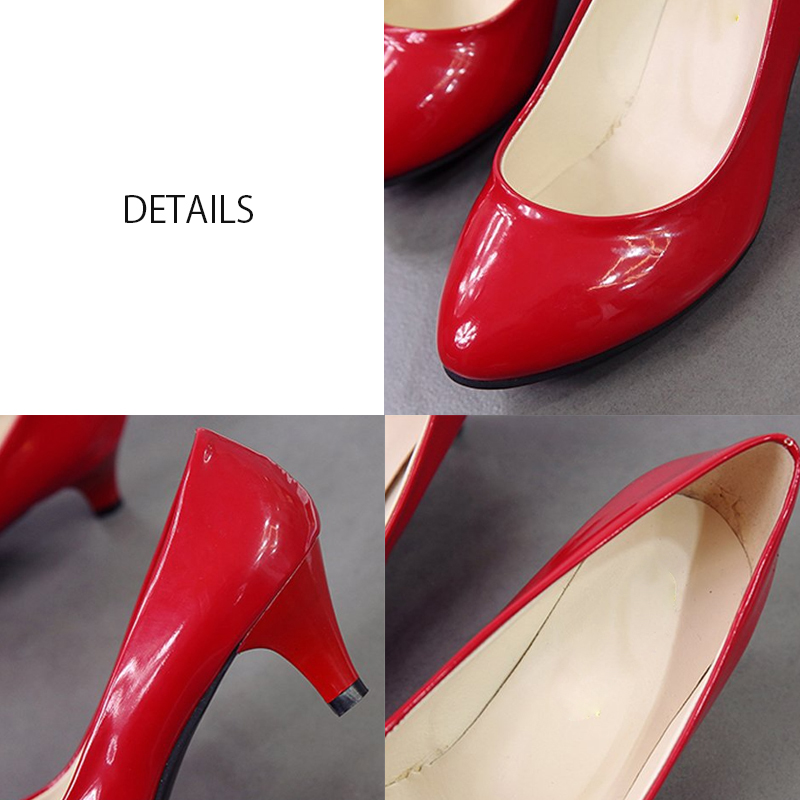 就活対応 光沢エナメル パンプス 6センチヒール 黒 ベージュ