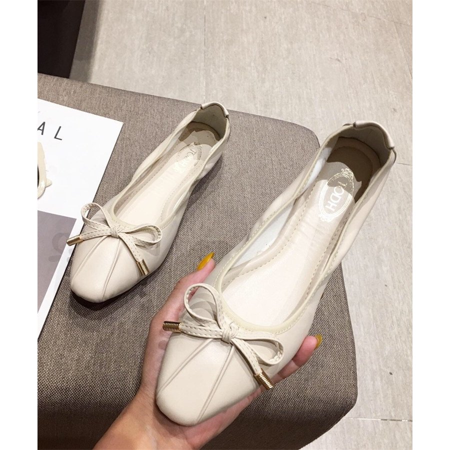 リボン付き ぺたんこパンプス 折りたたみ可能 春夏