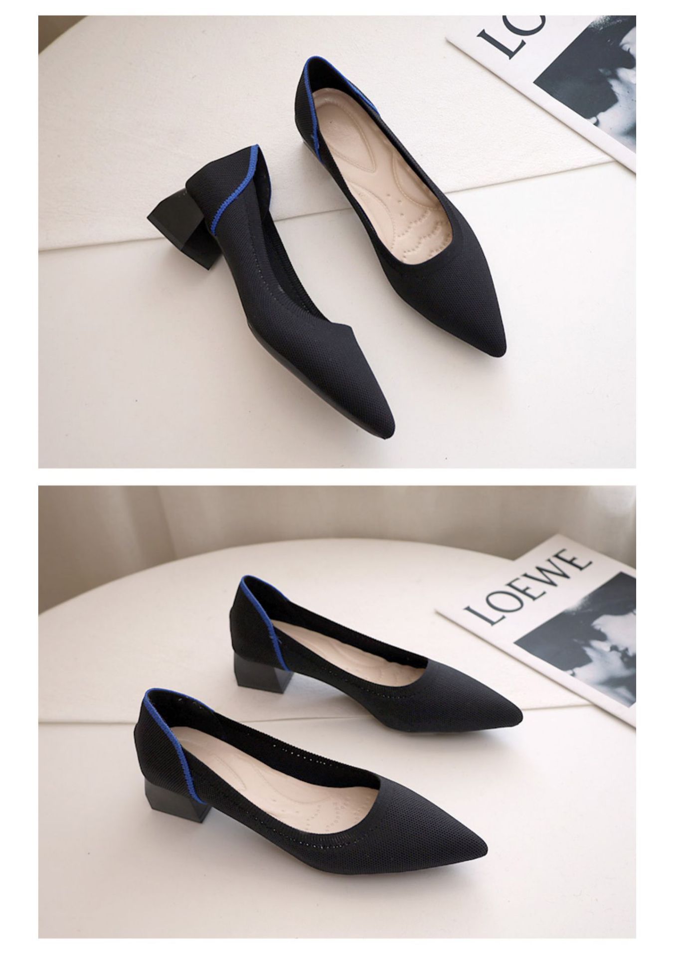 就活対応 太ヒール パンプス ポインテッドトゥ 安定感 美脚