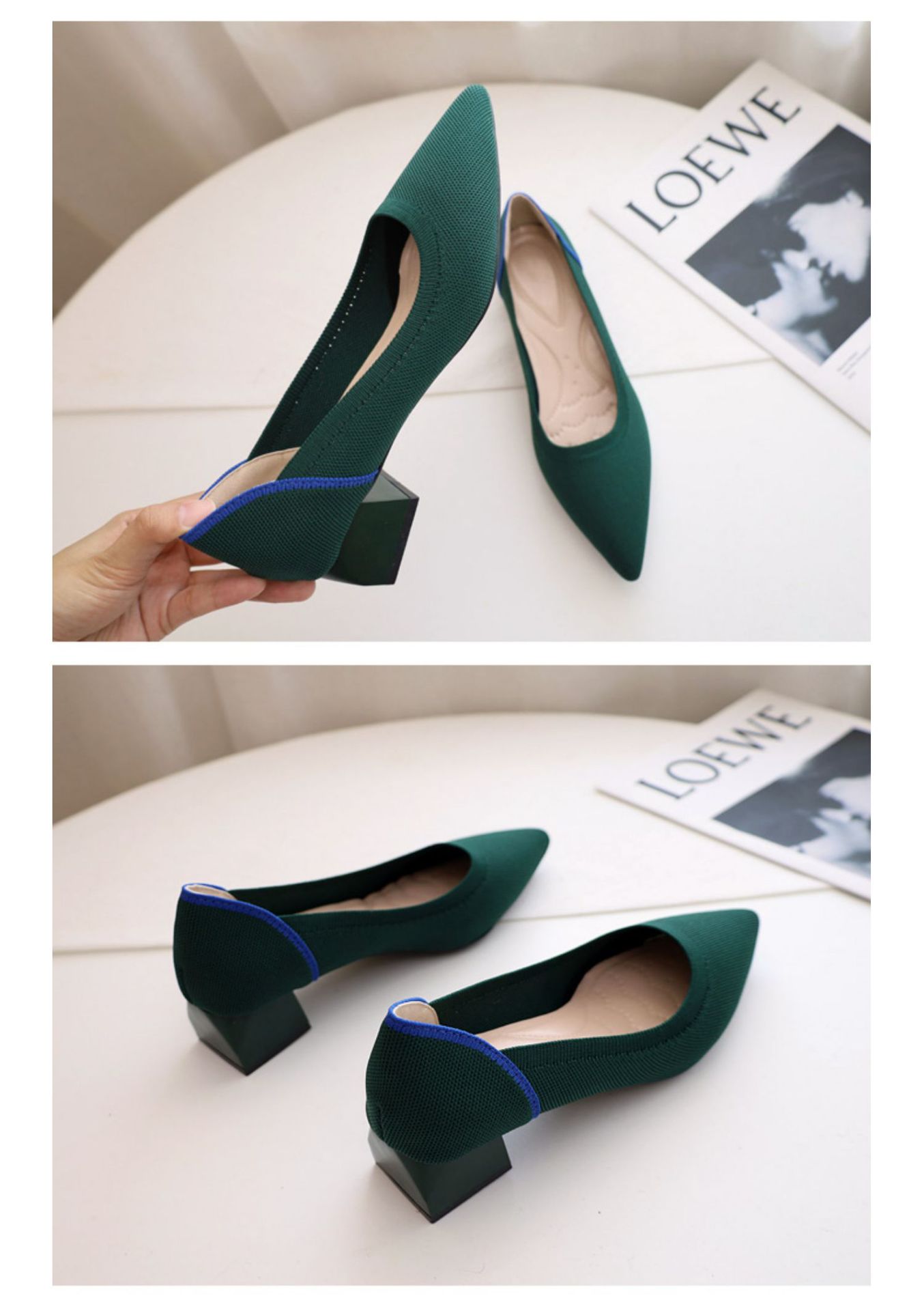 就活対応 太ヒール パンプス ポインテッドトゥ 安定感 美脚