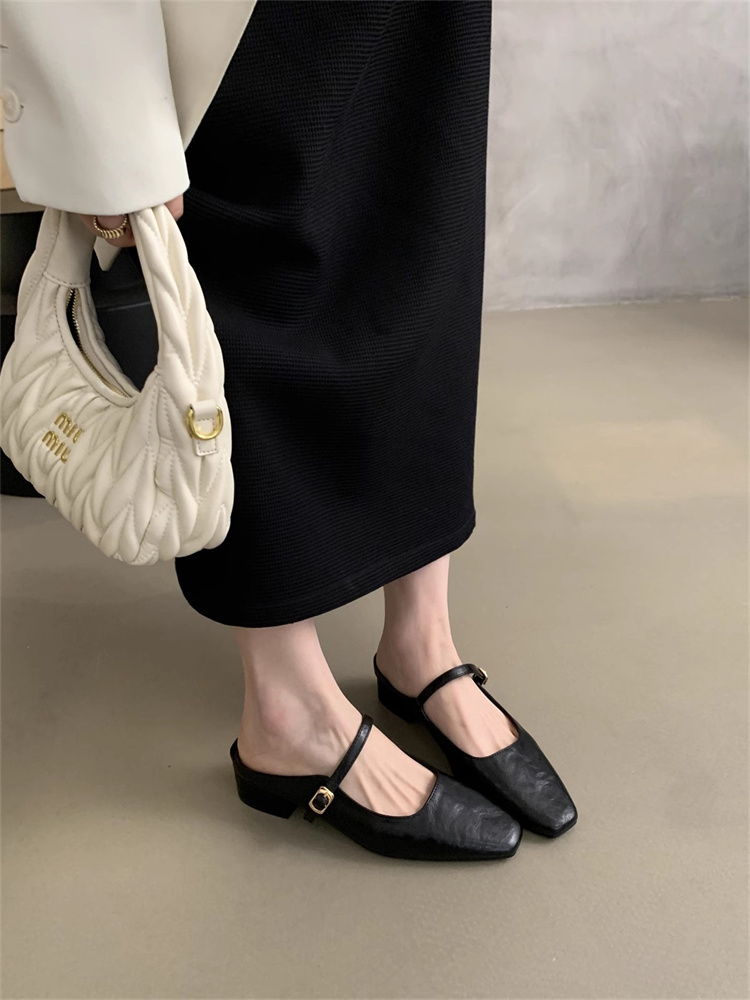 就活対応 太ヒール ストラップパンプス 黒