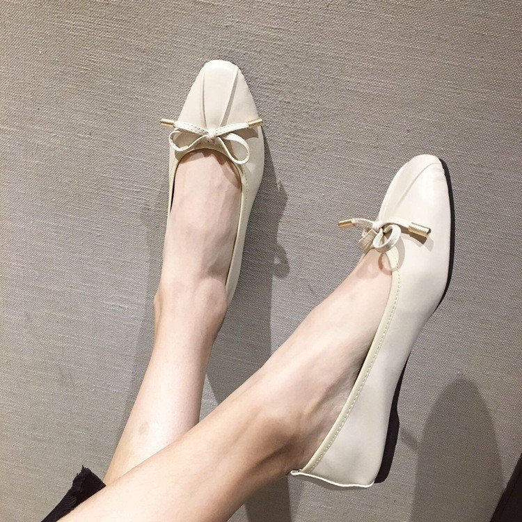 リボン付き ぺたんこパンプス 折りたたみ可能 春夏