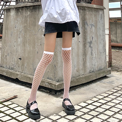 パンクファッション  ハイソックスタイプ網タイツ