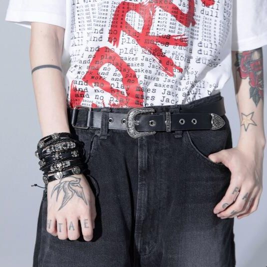 パンクファッション パンク風多重巻き黒革スカル装飾男女兼用ブレスレット