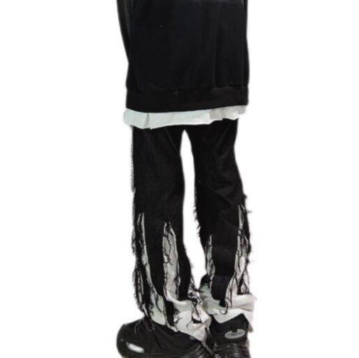 パンクファッション メンズ暗黒系チェーン付きフリンジワイドパンツ