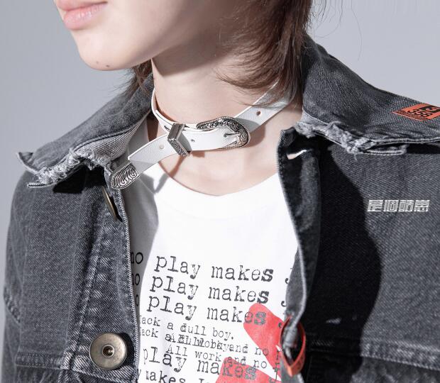 パンクファッション 合成皮革バックル付きブレスレット チョーカー二点セット