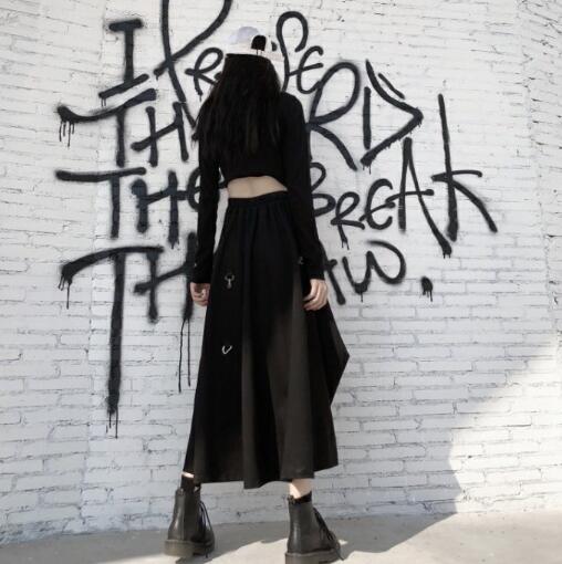 パンクファッション 秋冬レディース暗黒系パンク風不規則ロングスカート