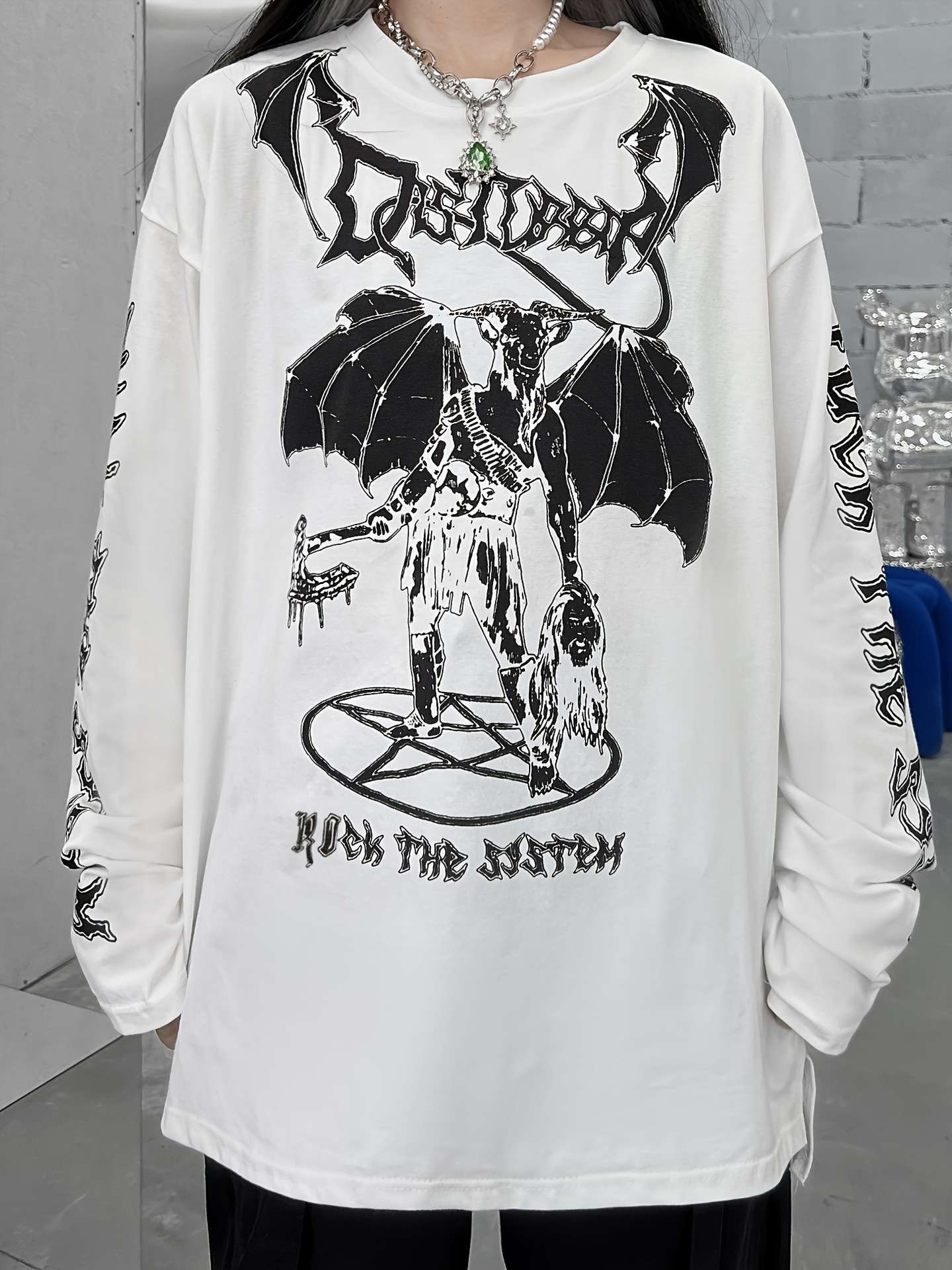 パンクファッション  デーモン系ゴシックロングTシャツ