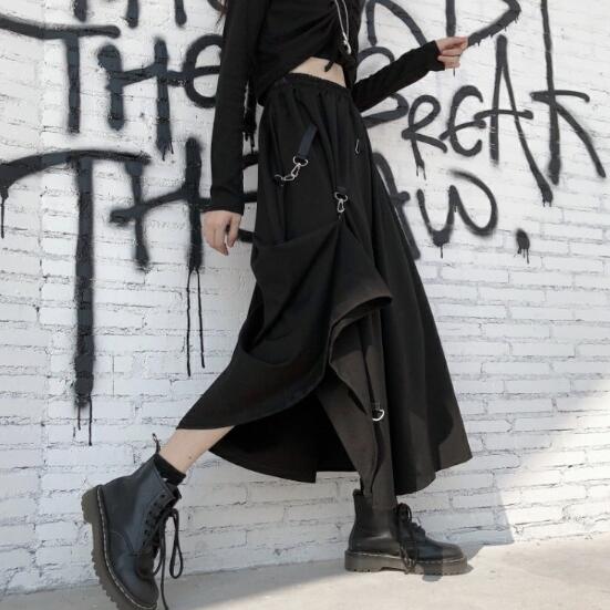 パンクファッション 秋冬レディース暗黒系パンク風不規則ロングスカート