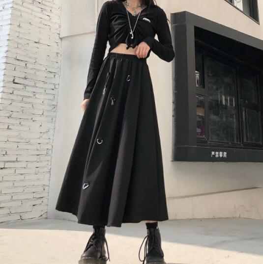 パンクファッション 秋冬レディース暗黒系パンク風不規則ロングスカート