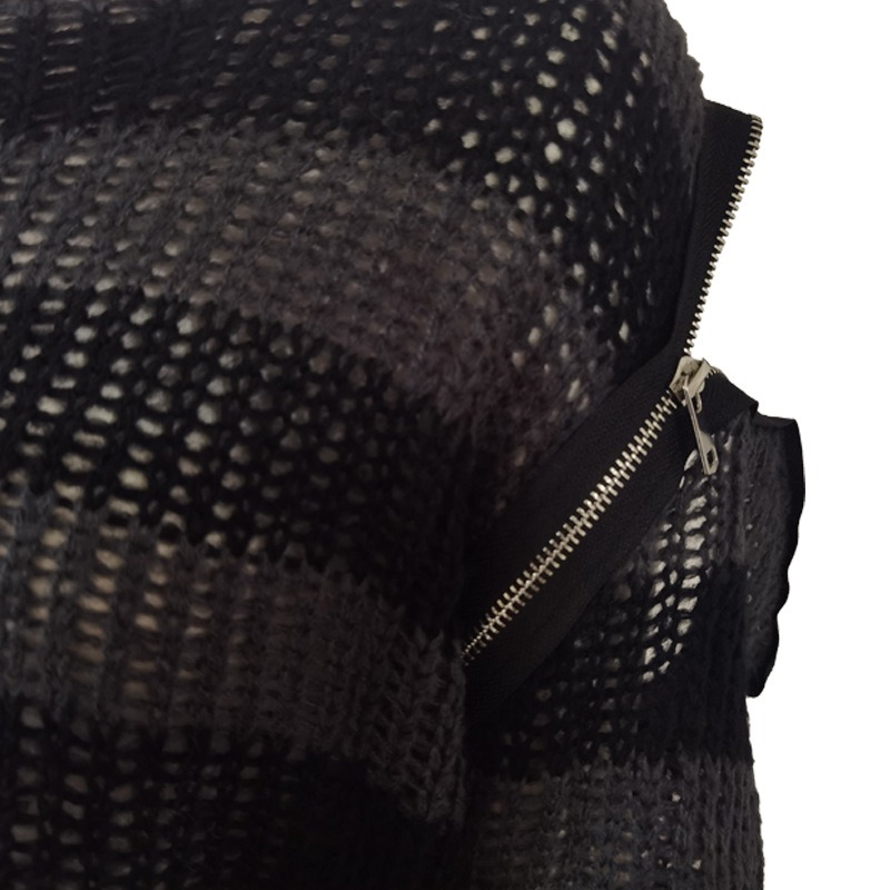 パンクファッション ダメージ加工ボーダーニットセーター