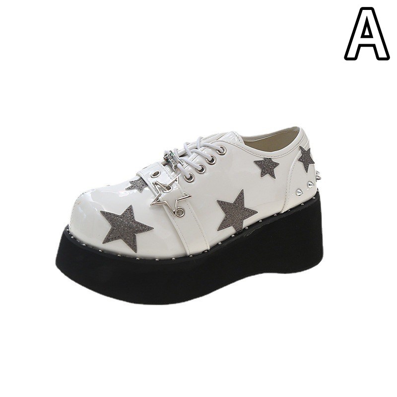 パンクファッション レザーパンク系星柄厚底合皮レディースローファー